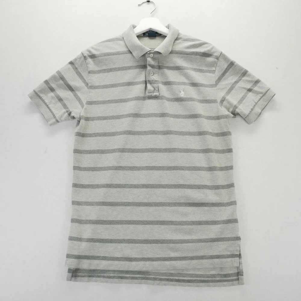 Polo Ralph Lauren Mens Striped Polo Shirts Lot of 2 Grey Olive Green Medium M